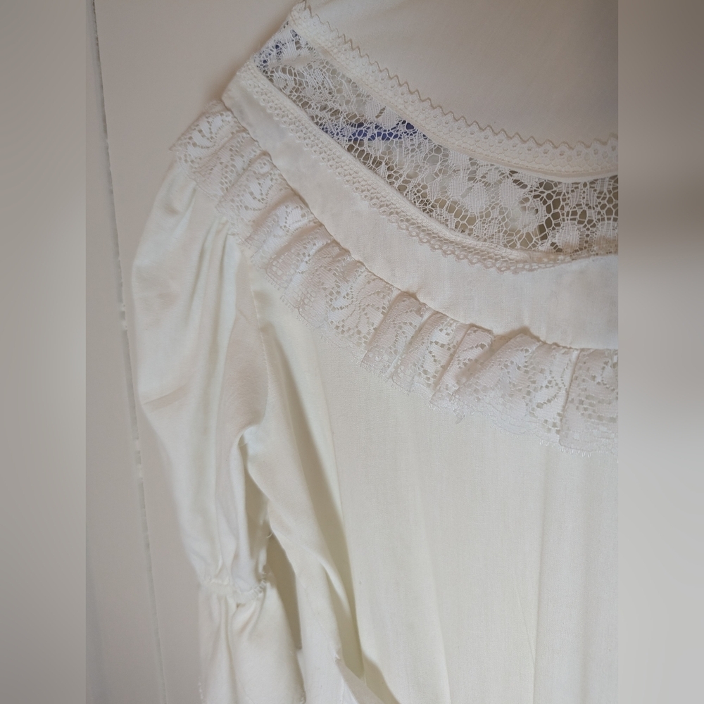 🤍 Vintage S Dress Fairy Prairie Cottage Wedding Cream Lace Puff Sleeves - Picture 5 of 16
